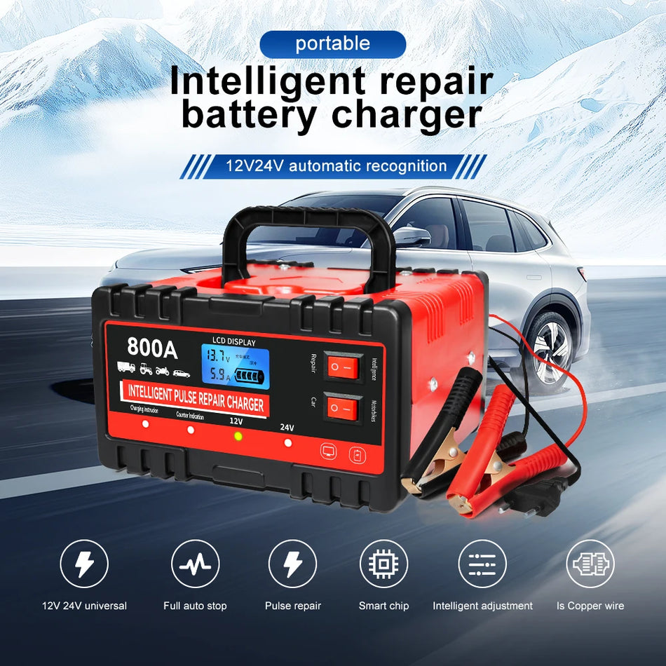 220W Автомобилен зарядно устройство за акумулатори 12V 24V с интелигентен пулсов ремонт, превключвател