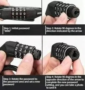 ENLEE New 150cm Stretchable Coiled Steel Wire Lock 4 Digit Password Anti Rust Helmet Lock For Bike Motorcycle Scooter Helmets by InterCyprus Trading Ltd