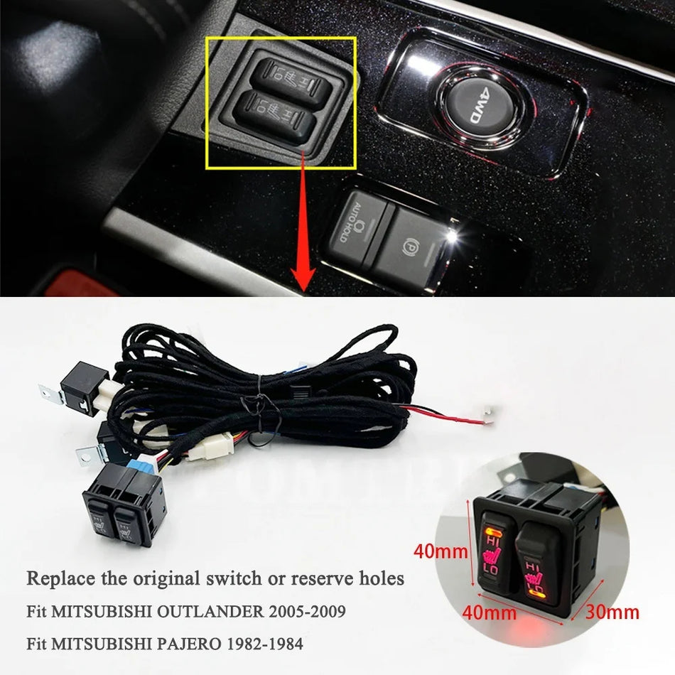 Mitsubishi Outlander 2005-2009 Car Seat Heater Kit, 2 Seats, Carbon Fiber Pads