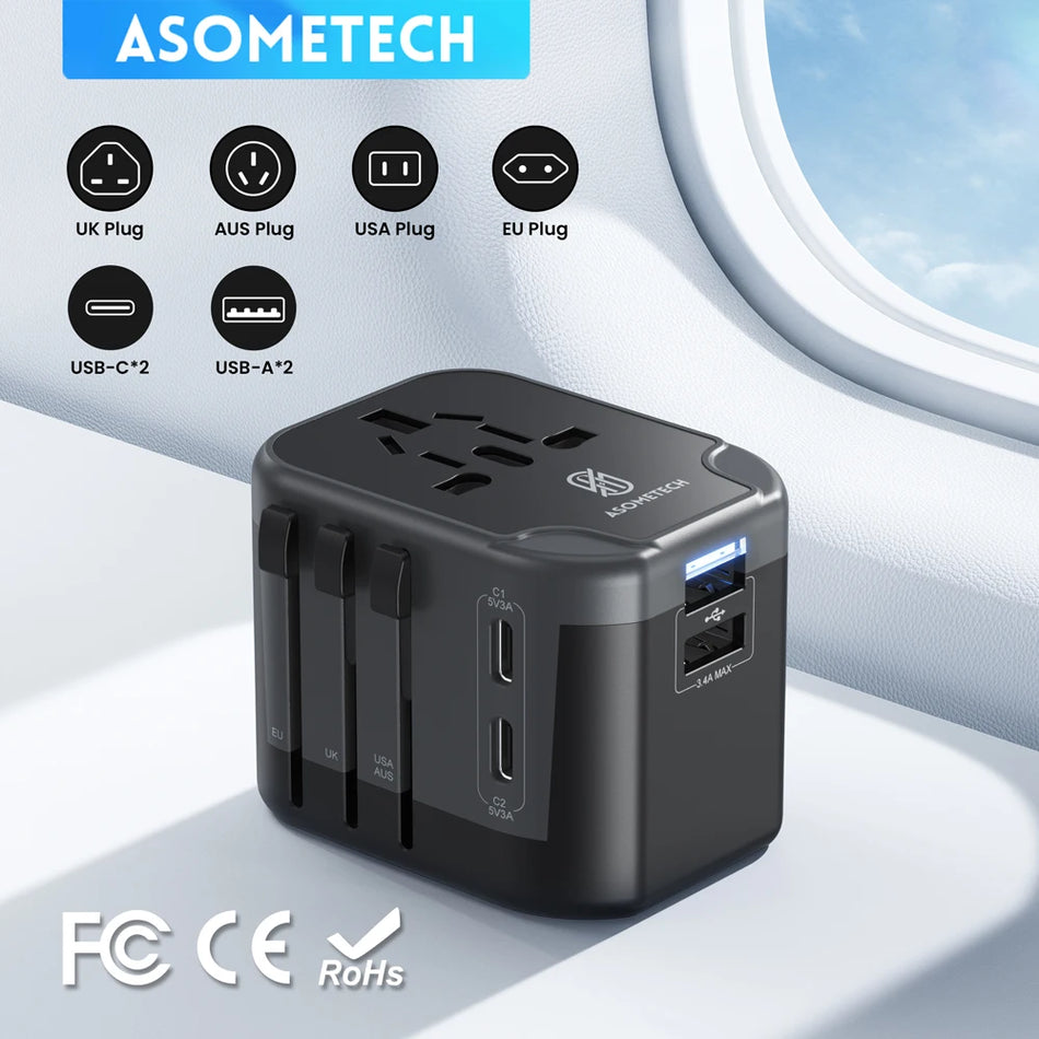 Universal Travel Adapter USB Charger &ndash; Dual USB and Type C Ports for Global Compatibility