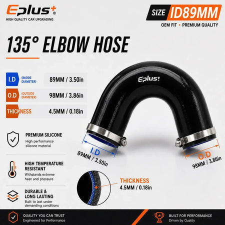 EPLUS Black 135° V-Shaped Silicone Hose 4-Ply Reinforced Universal Air Intake Turbo Intercooler Pipe Coupler by InterCyprus Trading Ltd