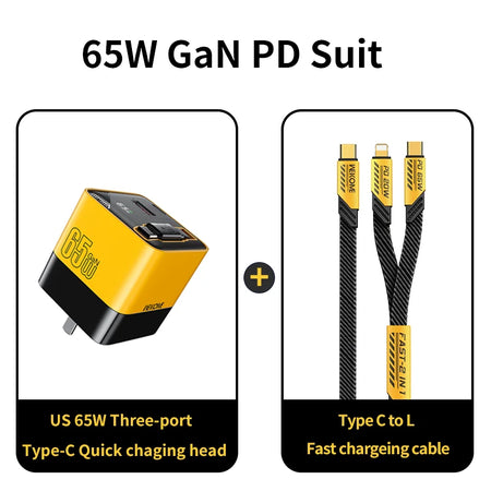 CrownQu 65W USB-C Fast Charger &ndash; Intelligent Charge with Built-in 80cm Type-C Cable US 2in1 Cable