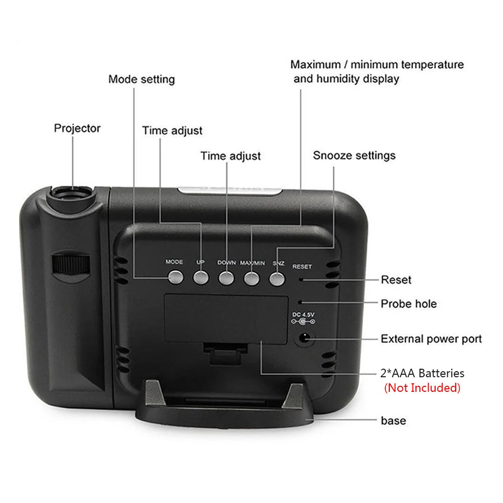 Rotatable Digital Alarm Clock with Time Projection and Weather Station Features