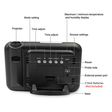Rotatable Digital Alarm Clock with Time Projection and Weather Station Features