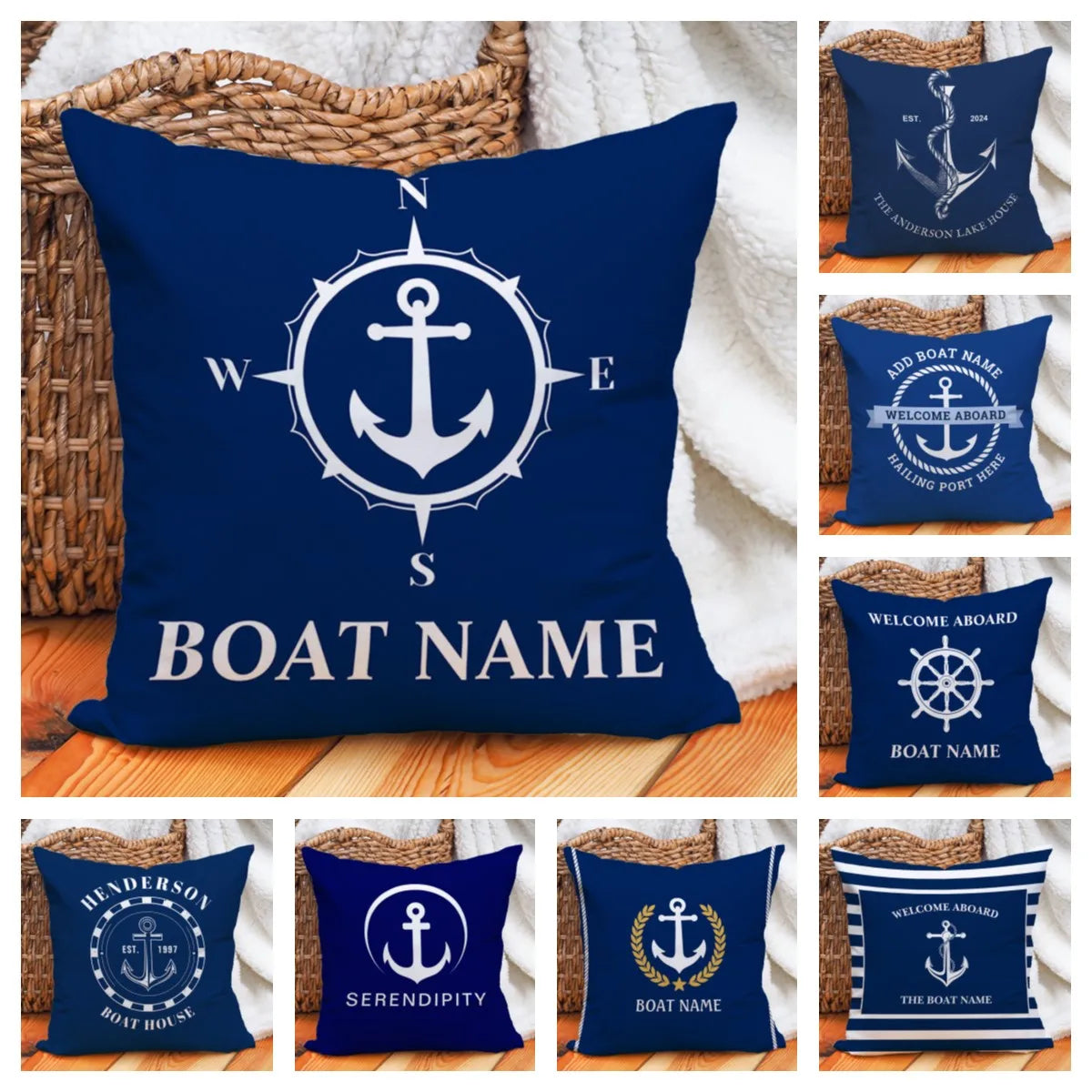 Personalised Nautical Anchor Pillow Covers for Home and Yacht Decor