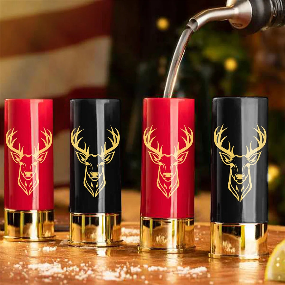 4-teiliges kleines Weinglas-Geschenkset mit Hirschkopf-Muster, Kunststoff-Shotgläser