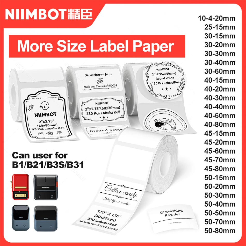 Ūdensizturīga balta uzlīmju papīra lente Niimbot B1 B21 mini printerim