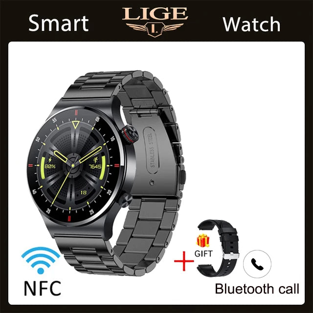 LIGE ECG PPG Bluetooth Call Smart Watch &ndash; AMOLED Full Touch steel strip black / NFC