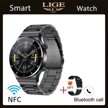 LIGE ECG PPG Bluetooth Call Smart Watch &ndash; AMOLED Full Touch steel strip black / NFC
