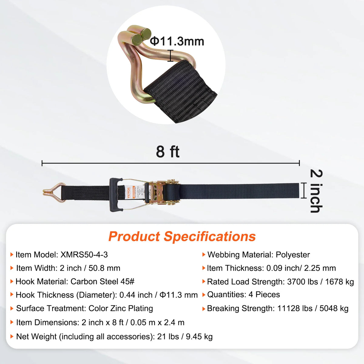 SucceBuy 4Pcs Ratchet Strap Set - Heavy Duty Tie Downs 2 x 8inch / Poland