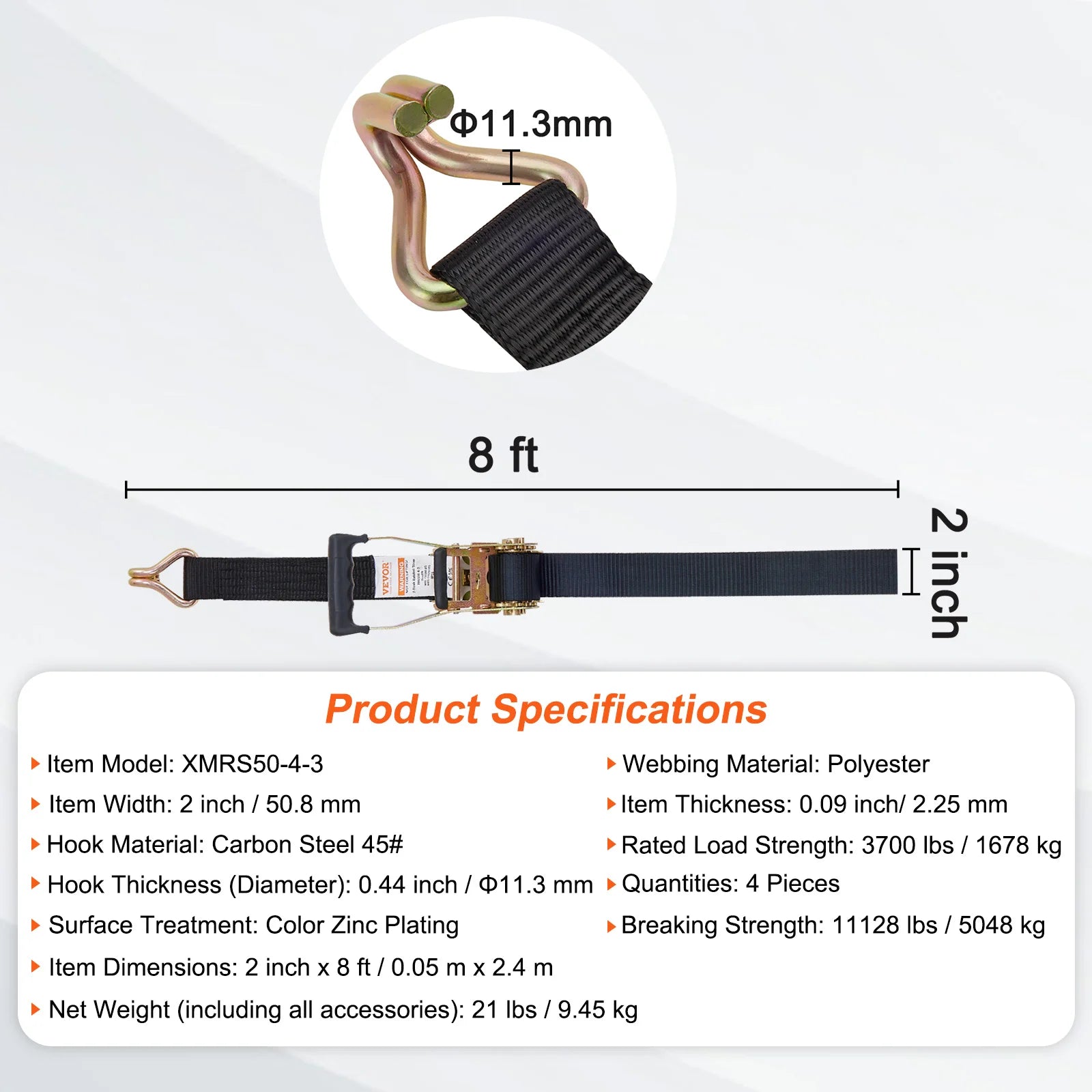 SucceBuy 4Pcs Ratchet Strap Set - Heavy Duty Tie Downs 2 x 8inch / Poland