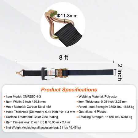 SucceBuy 4Pcs Ratchet Strap Set - Heavy Duty Tie Downs 2 x 8inch / Poland