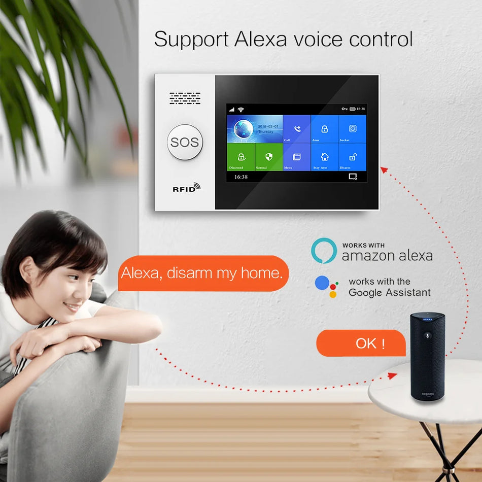 4.3 inch Wifi GSM Alarm System for Home  Security Alarm Support Tuya APP Control work with Alexa Gautone