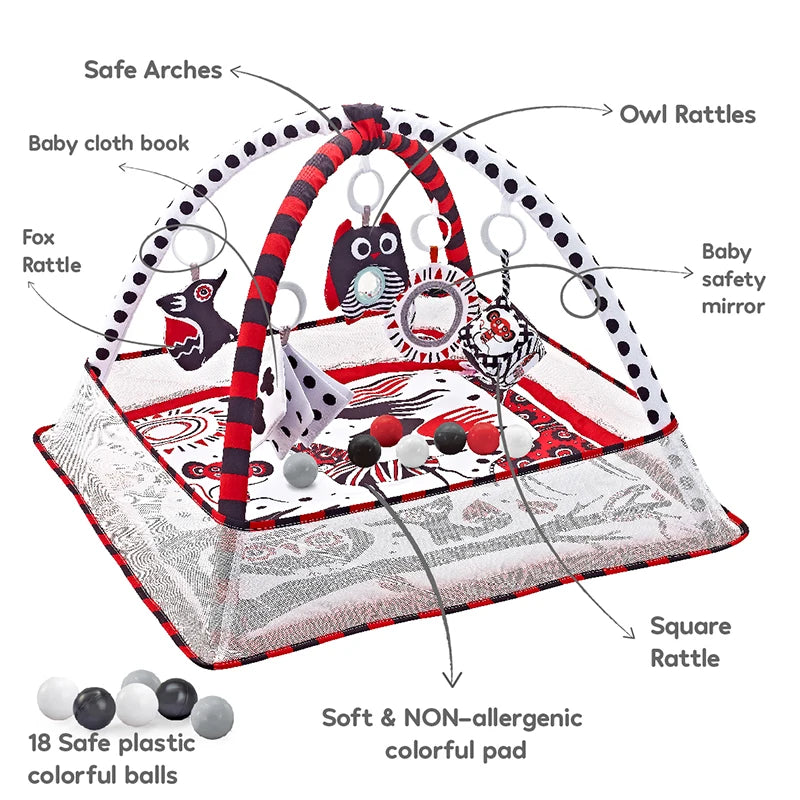 Baby Early Education Play Mat Gym for Infant Cognitive Development, Soft Cloth Activity Center With Geometric Shapes