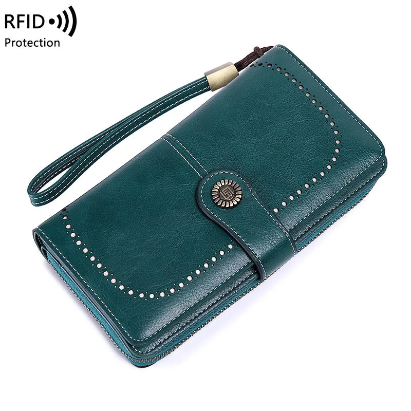 YIYUEQIANLI RFID Anti-theft Leather Clutch Wallet for Women
