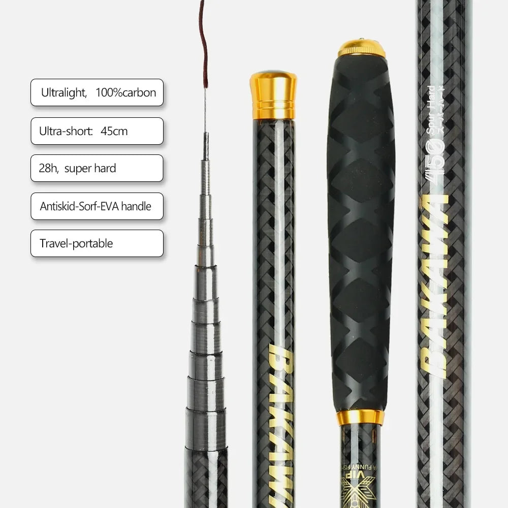 BAKAWA Ultralight Carbon Telescopic Fishing Rods &ndash; Portable &amp; Durable