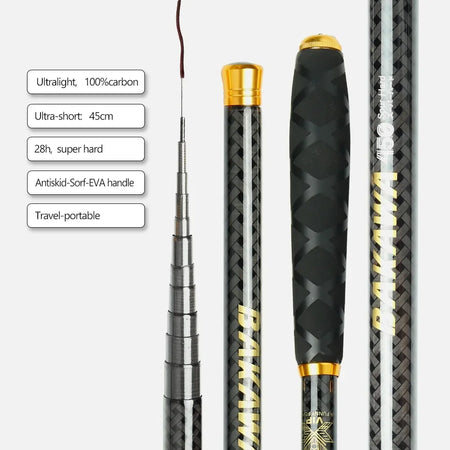 BAKAWA Ultralight Carbon Telescopic Fishing Rods &ndash; Portable &amp; Durable