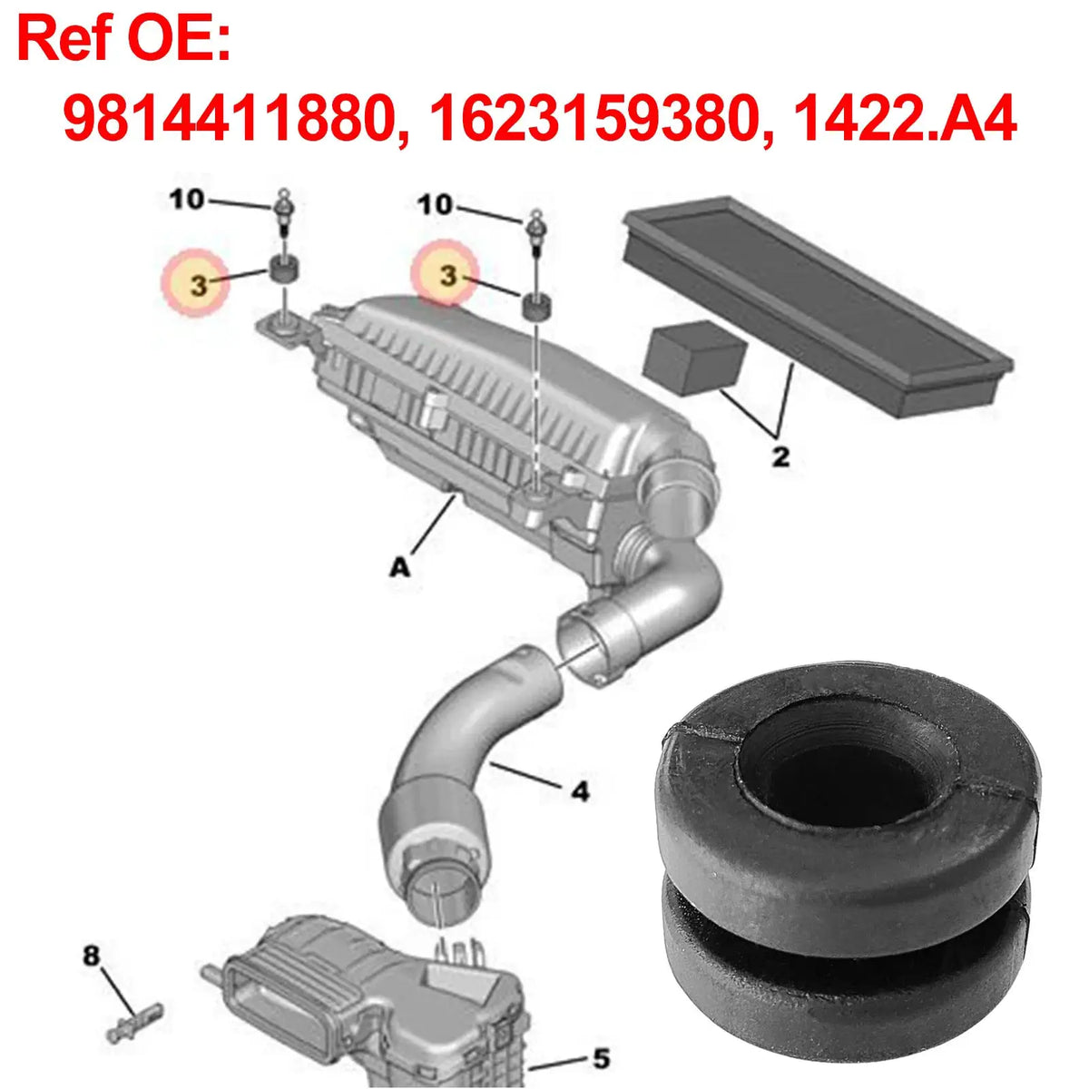 4X For Citroen C3 C4 III C5 AIRCROSS PICASSO CACTUS BERLINGO JUMPY Air Filter Box Housing Mounting Rubber Grommet Buffer 1422A4 by InterCyprus Trading Ltd