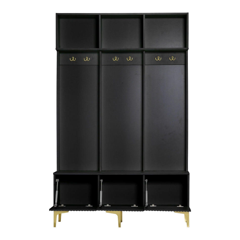 Черен гардеробен комплект с пейка за съхранение за коридор и хол