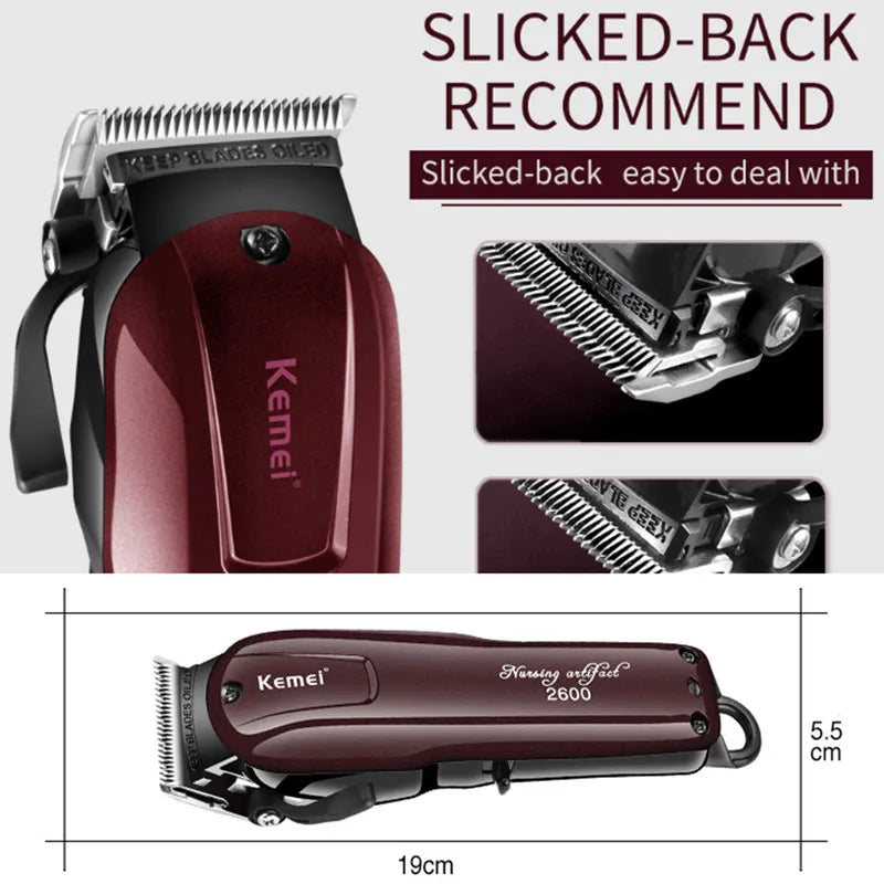 🟠 Kemei 2600 Επαγγελματικό Trimmer Hair για άνδρες Ρυθμιζόμενη γενειάδα & τρίχα clipper ηλεκτρικό κουρέα
