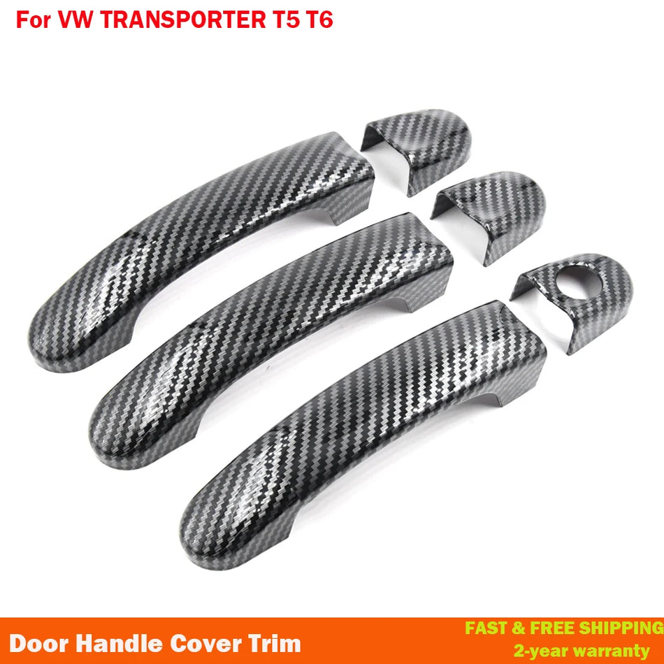 Door Handle Covers With Carbon Fiber And Gloss Black Trim For VW T5 T6 Caddy