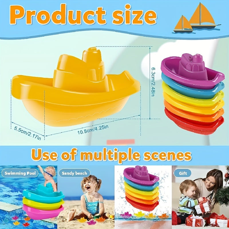 6pcs Durable Plastic Stacking Boat Set - Fun Bathroom Toy