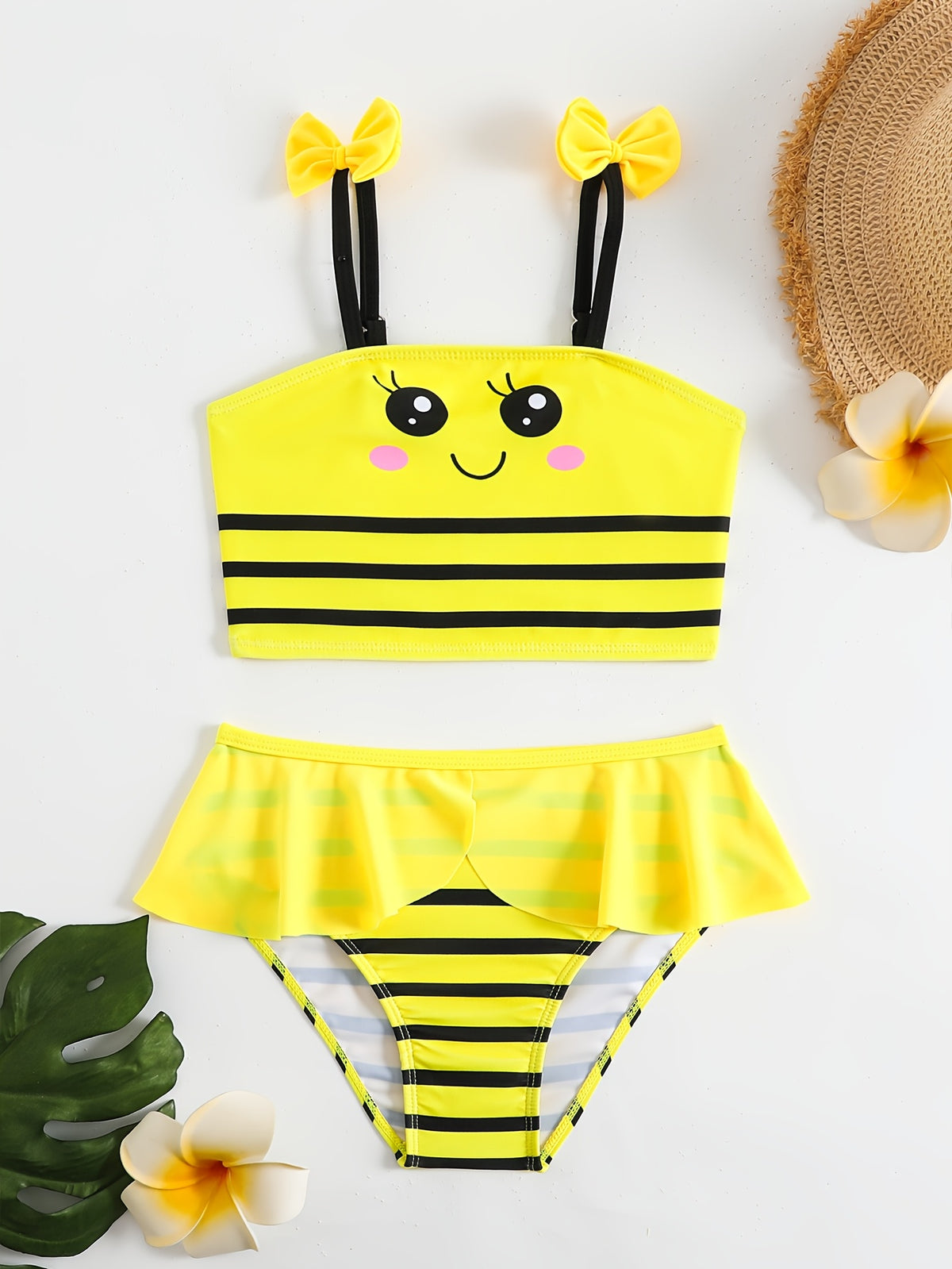 Little Bee Bow-Detail Striped Tankini for Young Girls