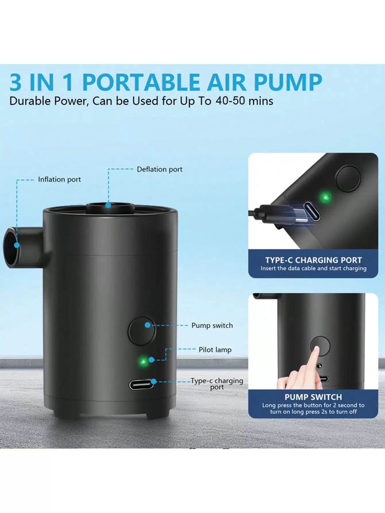 Portable Wireless Electric Air Pump for Camping &amp; Household Use