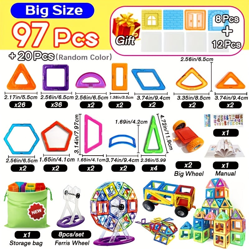 Magnetic Building Blocks DIY Designer Educational Toy Set 97Pcs Big Size