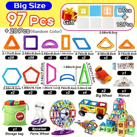 Magnetic Building Blocks DIY Designer Educational Toy Set 97Pcs Big Size
