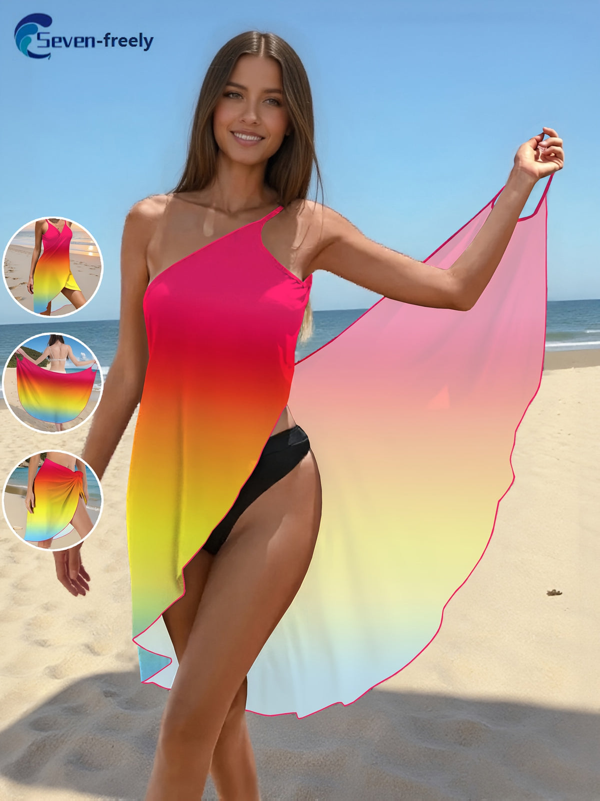 Women's Gradient Striped V-Neck Backless Beach Cover-Up Dress