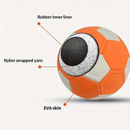 Curved Orange EVA Soccer Ball, Size 5 - Durable for Youth Training &amp; Games