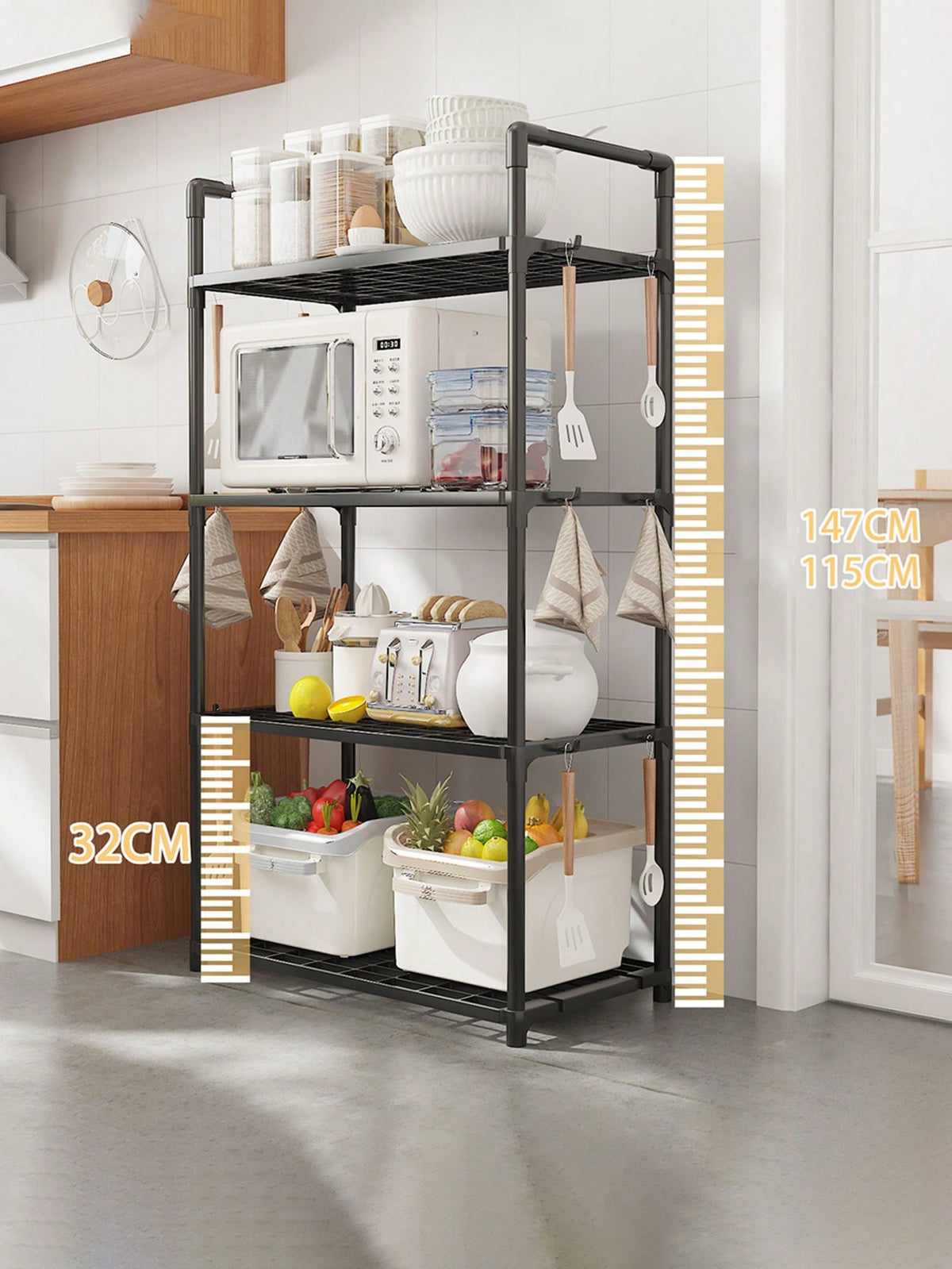 Multifunctional Freestanding Kitchen Organizer Rack - Multi-Tier Storage Cabinet White Four-Layer