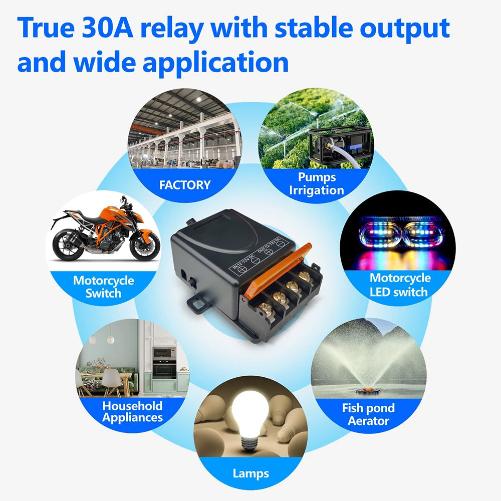 AC 110V 220V 30A Relay Wireless Remote Control Switch System RF 433Mhz Transmitter On Off  for Water Heaters Ceiling LED Lamp