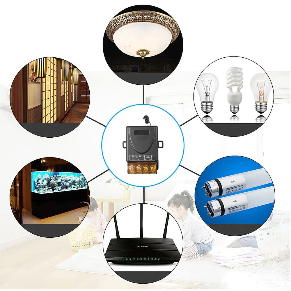 AC 110V 220V 30A Relay Wireless Remote Control Switch System RF 433Mhz Transmitter On Off  for Water Heaters Ceiling LED Lamp