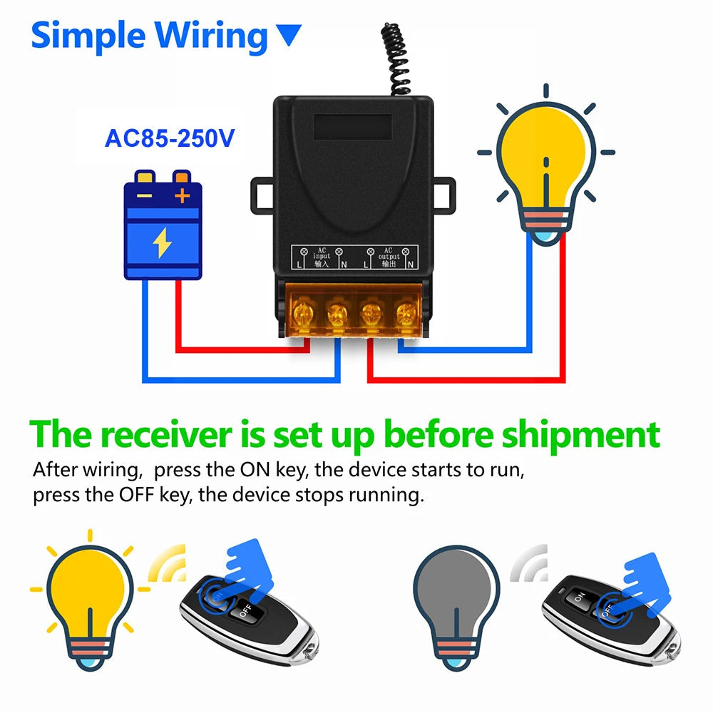 AC 110V 220V 30A Relay Wireless Remote Control Switch System RF 433Mhz Transmitter On Off  for Water Heaters Ceiling LED Lamp