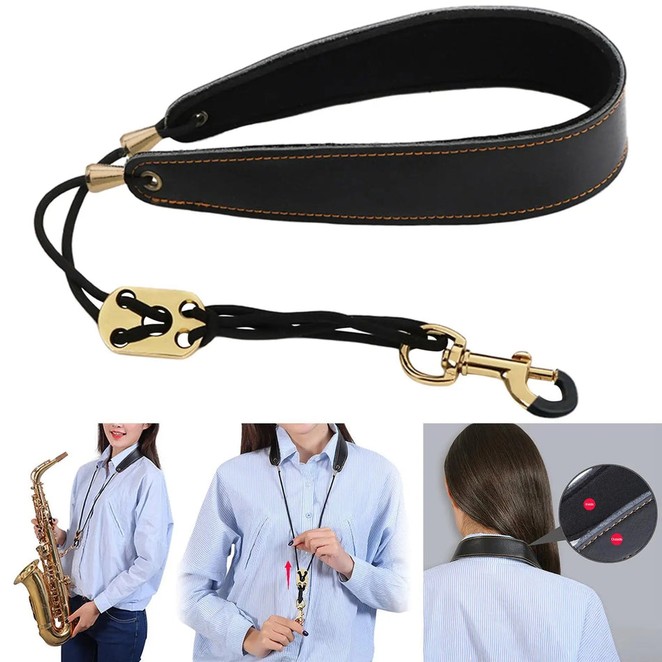 Adjustable Leather Sax Neck Strap: Comfort and Support for Saxophone Players Default Title