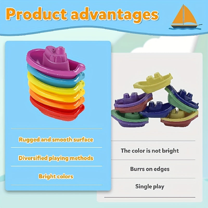 6pcs Durable Plastic Stacking Boat Set - Fun Bathroom Toy