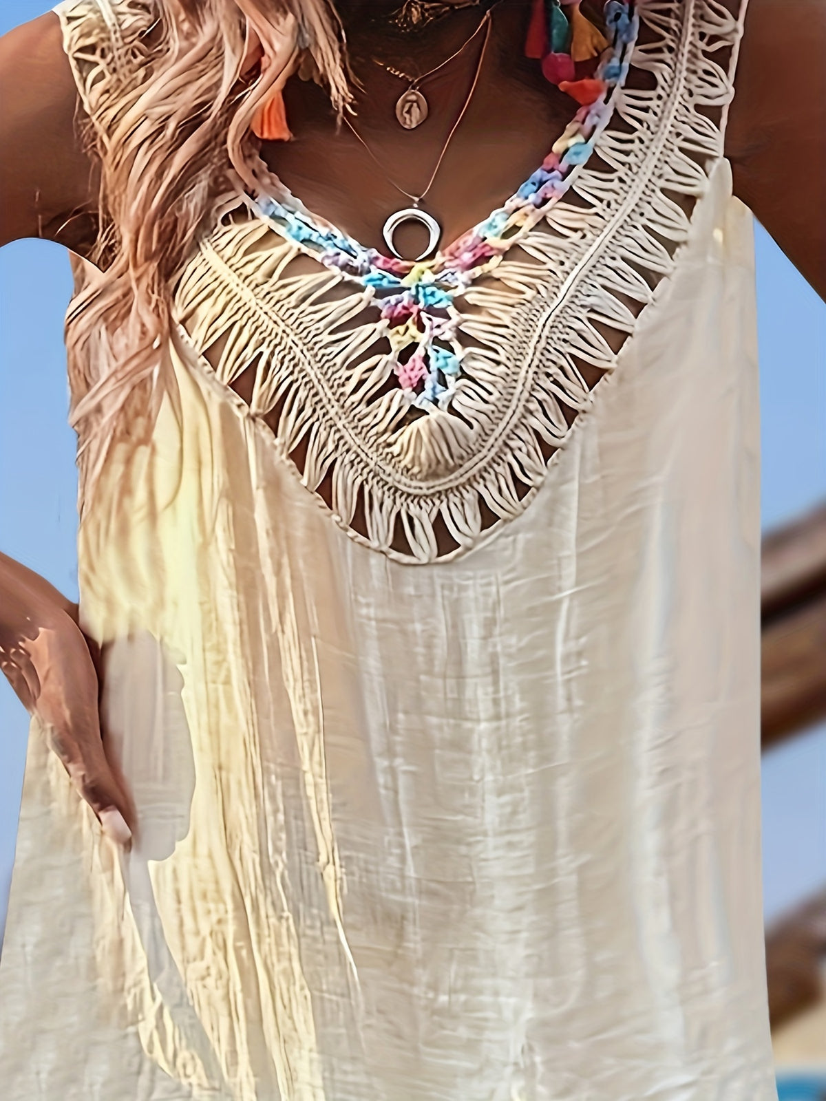 Boho Chic Hollow Out Crochet Backless Cover-Up Dress
