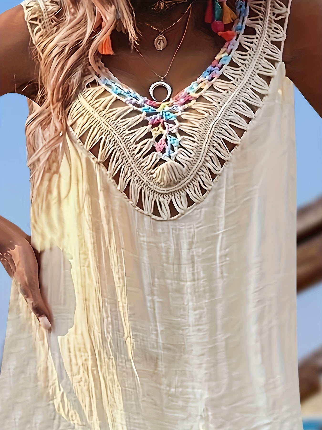 Boho Chic Hollow Out Crochet Backless Cover-Up Dress