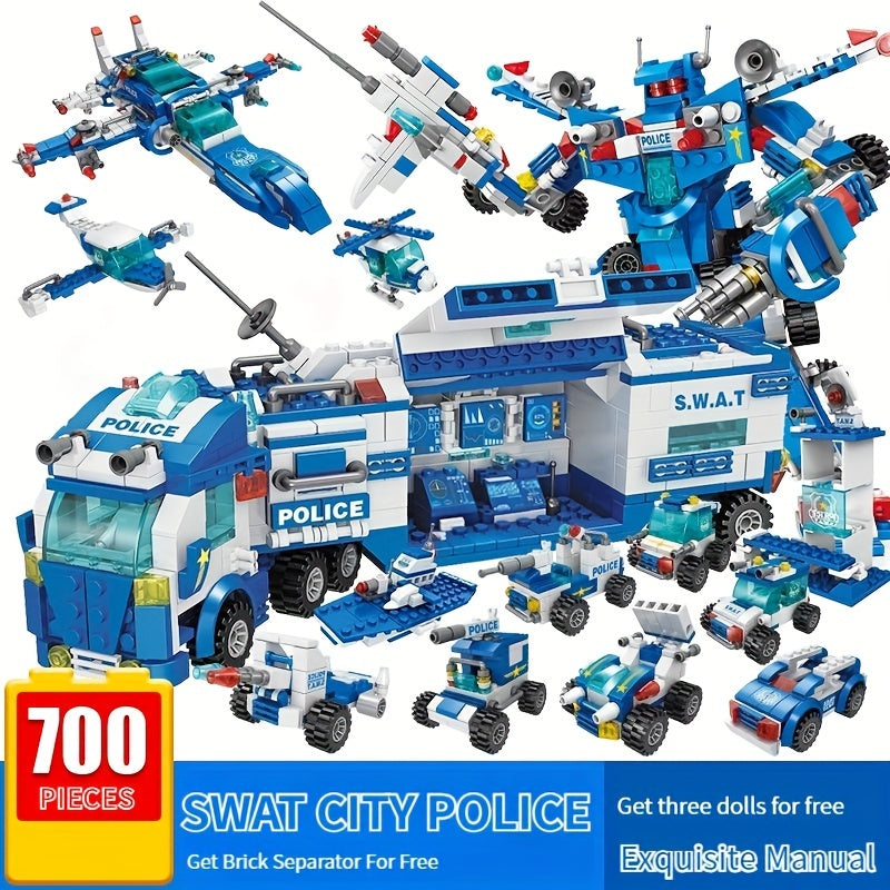 700pcs City Patrol Police Car Building Blocks Set - Perfect Role-Play Toy for Boys