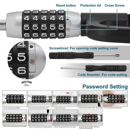 Anti-Theft Car Steering Wheel Lock Vehicle Security Device Password 5 Digit Combination Extendable Double Hook Looking Universal