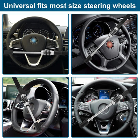 Anti-Theft Car Steering Wheel Lock Vehicle Security Device Password 5 Digit Combination Extendable Double Hook Looking Universal