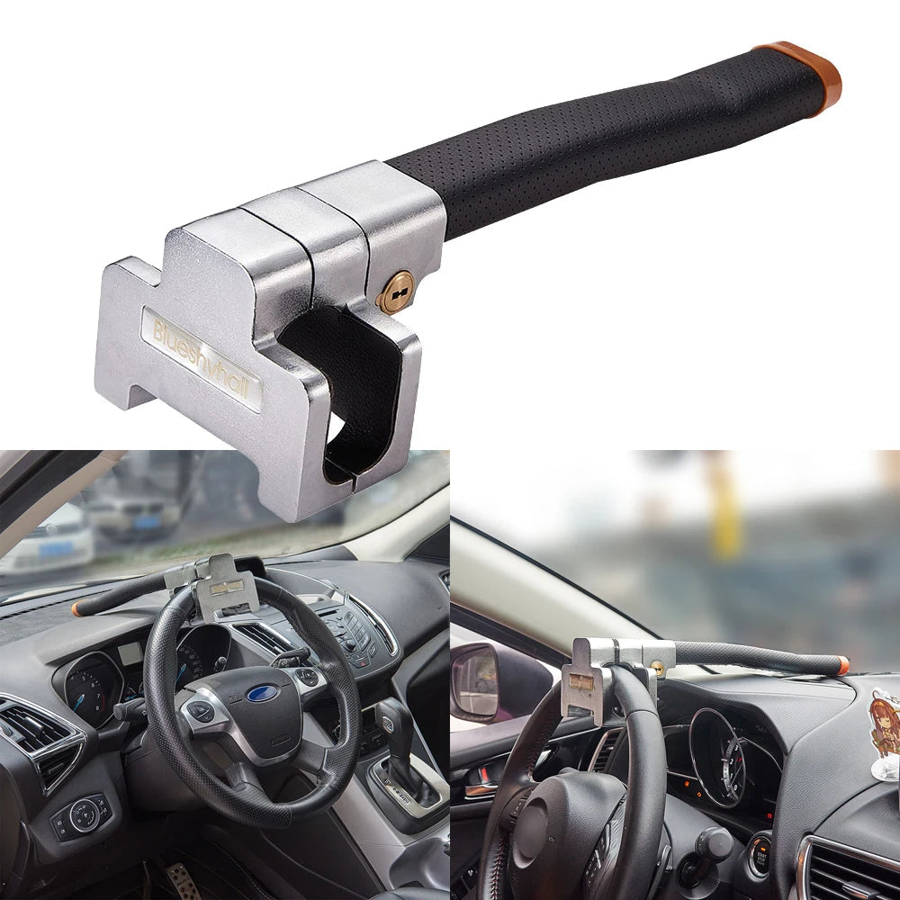 Anti-Theft Car Steering Wheel Lock Vehicle Security Device Password 5 Digit Combination Extendable Double Hook Looking Universal