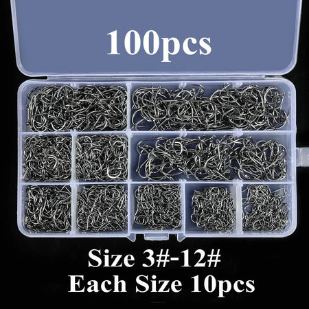 Aorace 100-400pc/Box 3#-12# Carp Fishing Hooks Fly Fishhook High Carbon Steel Circle Fishhook Jig Barbed Pesca Fishing Hook Set