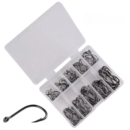 Aorace 100-400pc/Box 3#-12# Carp Fishing Hooks Fly Fishhook High Carbon Steel Circle Fishhook Jig Barbed Pesca Fishing Hook Set A-100pcs