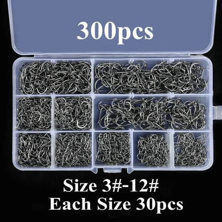 Aorace 100-400pc/Box 3#-12# Carp Fishing Hooks Fly Fishhook High Carbon Steel Circle Fishhook Jig Barbed Pesca Fishing Hook Set C-300pcs