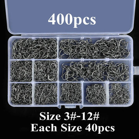 Aorace 100-400pc/Box 3#-12# Carp Fishing Hooks Fly Fishhook High Carbon Steel Circle Fishhook Jig Barbed Pesca Fishing Hook Set D-400pcs