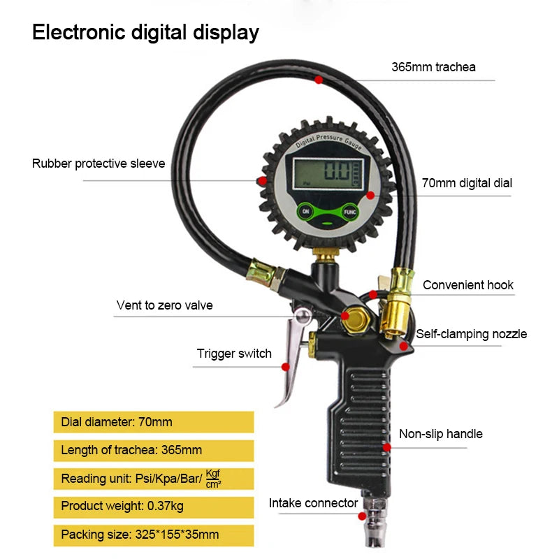 Auto Tire Pressure Gauge Pressure Gauge for Motorcycle Air Compressor Car Motorcycle SUV Inflator Pump Tools 220psi Self-locking
