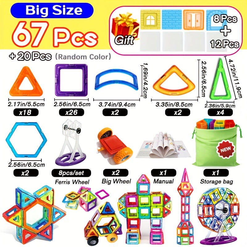 Magnetic Building Blocks DIY Designer Educational Toy Set 67Pcs Big Size